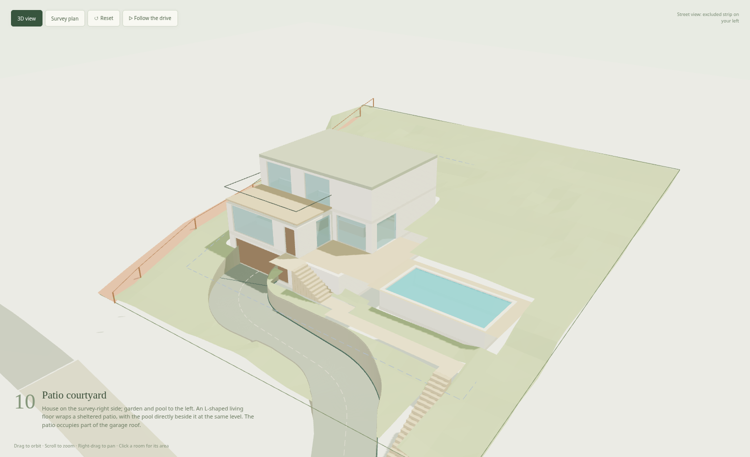 Unaltered BIM view used as the reference for the right-house courtyard